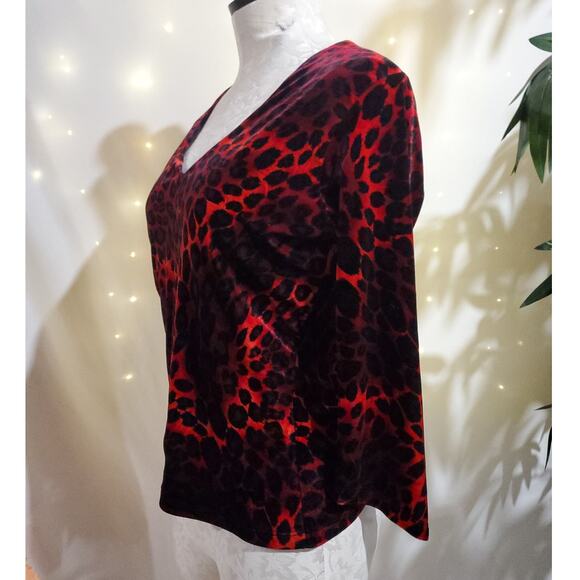 Vtg 90s Rave City Velvet Leopard V-Neck 3/4 Asymmetrical Sleeve Top Size XL USA - Picture 4 of 9